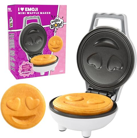 Emoji Mini machine à gaufrer pour enfants avec de jolis yeux en forme de cœur, motif visage souriant, gaufrer de 10 cm, électroménagers antiadhésifs pour petit-déjeuner, cadeau amusant