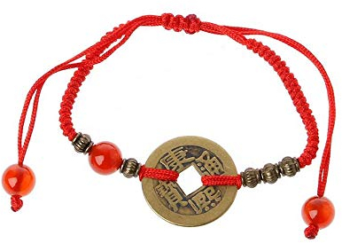 EXINOX Feng Shui Armband antike Münze | Rote Kordel | Glücksbringer für Glück und Reichtum | Mann Frau | …, Baumwolle