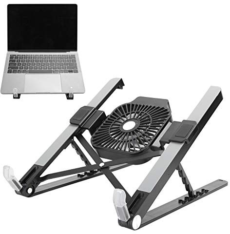 Goshyda Folding Laptop Stand, Portable foldable Notebook Computer Support Holder with Removable Cooling Fan, Heat Dissipation Hollow Bottom for 11-17 Inch Laptops, Tablets