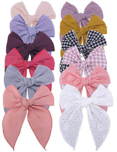 Fable Pinces à cheveux en forme de nœud pour bébé fille et femme Coton et lin Grand nœud marin Accessoires à cheveux (naturel classique)
