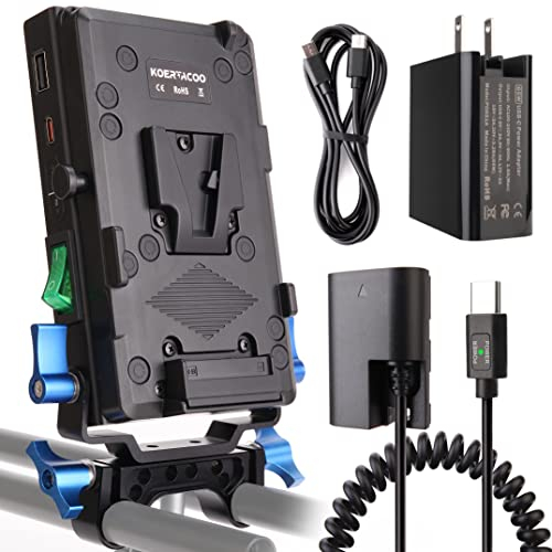KOERTACOO V-Mount Lock Battery Plate with Type-C PD Connector + Type-C pd LP-E6 Dummy Battery for BMPCC 4K/6K、DSLR RED Cameras、Camcorders、Canon 5D2/5D3/5D4/6D/6D2/7D/7D2/70D/80D/5DSR