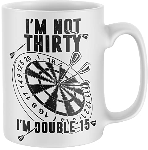 Purple Print House 30th Birthday Darts Mug, Funny 30 Year Old Coffee Cup, Dart Player Bday Gift for Thirty Year Old, Present For Dad Double 15 Tea Mug, One Size, White