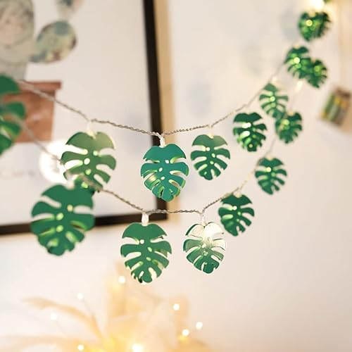 Blatt-Lichterketten, EONANT künstliche Palmblätter, Wandmontage, Rattan-Blattlichter, 20 LEDs, batteriebetriebene grüne Monstera, Indoor- und Outdoor-Party-Dekoration mit Jungle Beach-Motto (Monstera)