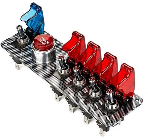 Jtron Panneau d'interrupteur d'allumage, pliable, 5 en 1, pour démarrage du moteur de voiture, 12 V, pour voiture de compétition (4 rouges, 1 bleu)