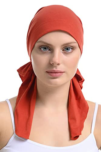 Bamboo and Cotton Chemo Headwear Hair Loss Fitted Pre-Tied Bandana (Zimt)