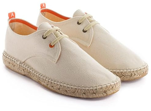 Espadrillas da uomo in juta e tessuto terra. fatto a mano, scarpe casual tipo Blucher con lacci flessibili morbidi e traspiranti., ecru, 44 EU