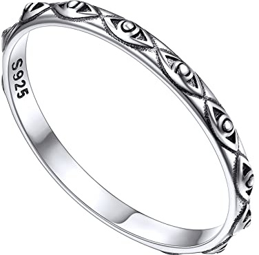 FOCALOOK Vintage Böser Blick Muster Vorsteckring für Männer Silber 925 2mm breit Trauring Verlobungsring Herren Ehering Partnerring Schmuck Accessoire Größe 67 (21.3)