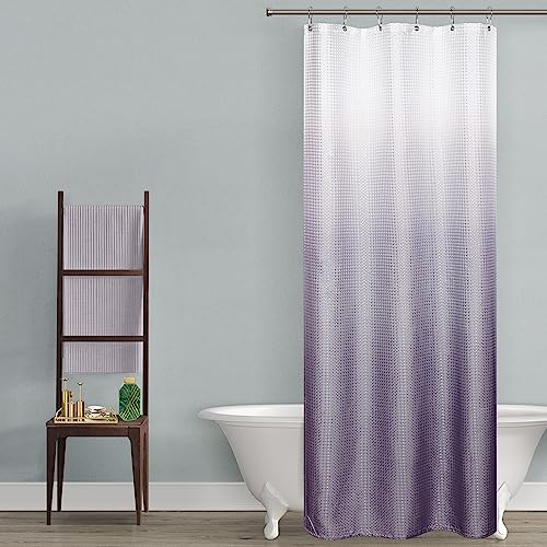 Mrs.Naturall Grau-violetter kleiner Duschvorhang 91,4 x 183,9 cm für Badezimmer, Ombré-Weiß und Grau, Lila, Kunststoff, Haken für Stall