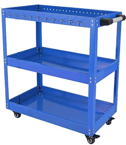 KIRANDY Werkzeugtrolley Toolbox Werkzeugwagen mit stummen Rädern Workshop Halter Schrank Garage Workbench Verstellbares Regal kostenlose Haken 3 Schicht (Color : Tool Trolley Home)