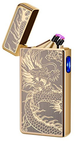 Gifts For Him Men, Electric Plasma Lighter USB Rechargeable Electronic Windproof Dragon Lighters Pocket Portable Lighter Gifts for Dad Men (Cool Gold Dragon)
