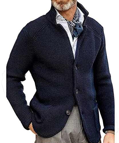 ENENEN Autunno e Inverno Stand Collare da Uomo Cardigan Abito Cappotto Ispessito Maglia Abito Giacca Cappotto