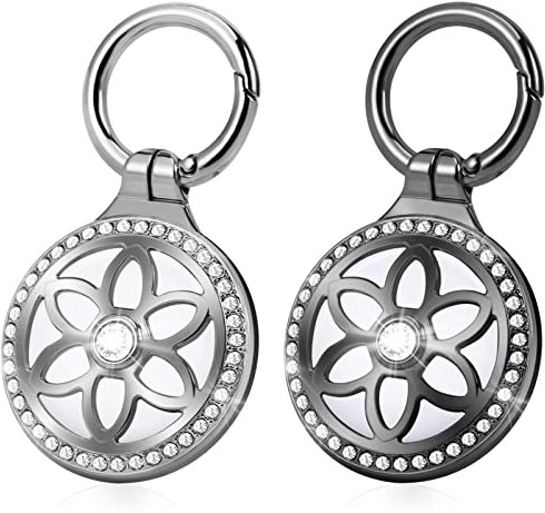 ONEONTA Apple Airtag Schlüsselanhänger AirTag Hülle mit Schlüsselanhänger - Funkelnd Air Tag Hülle für Apple Airtag Anhänger, Ganzkörper Kratzfest (Silber+Schwarz)