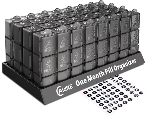 CAidRE Monatlicher Pillendose, 3-mal täglich, ein Monat, Pillendose, Organizer für Morgen- und Mittagsabend, 31 Tage Pillendose mit 32 täglichen Fächern für Fischöl, Vitamine, Nahrungsergänzungsmittel