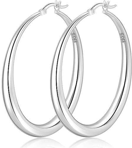 PABBEU Ohrringe Silber 925 Creolen Hypoallergen Klobig Creolen Silber Groß Dick Creolen Ohrringe Leichte Silber Ohrringe Damen Mädchen 35/40/50MM
