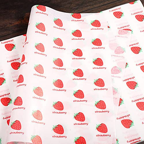 100pcs Sandwich Packaging Paper Bags - Wax Paper Sheets for Food, Basket Liners, Greaseproof Deli Wrapping, 15 x 11 Inch (Strawberry)