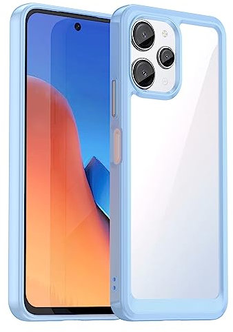 BOKYAS Funda Transparente para Xiaomi Redmi 12 4G/Redmi 12 5G Carcasa Silicona Antigolpes y Anti-Amarillea de 360° con Cojín Esquina Parachoques, Ultra Delgado TPU & PC Protectora Caso, Azul