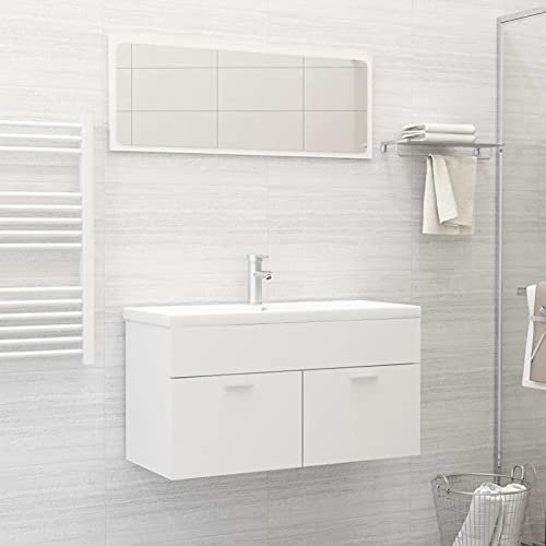 LAPOOH Conjunto de Muebles de baño 2 Piezas contrachapada Blanco, Muebles para Baño, Muebles para Lavabo, Mueble Lavabo, Armario Baño, Baños Muebles Completo, Conjunto Baño Lavabo - 804800