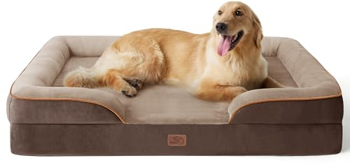BEDSURE orthopädisches Hundebett Ergonomisches Hundesofa - 122x89 cm Hundecouch mit eierförmiger Kistenschaum für große Hunde, waschbar rutschfest Hundebetten, braun