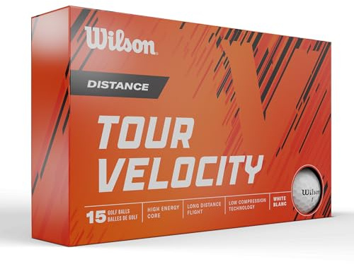 WILSON Tour Velocity Distance Golf Balls - 15 Pack, White