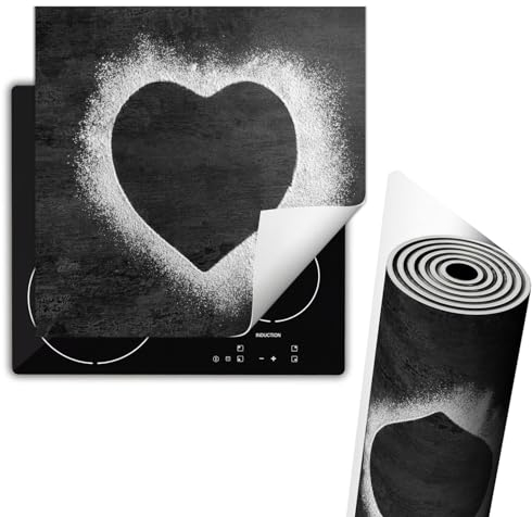 TMK ArtDeko Herdabdeckplatte Einteilig Küche Herdabdeckung Ceranfeld Herdabdeckplatten Anti Rutsch Matte Aufrollbar 60x52 cm, Herz Schiefer