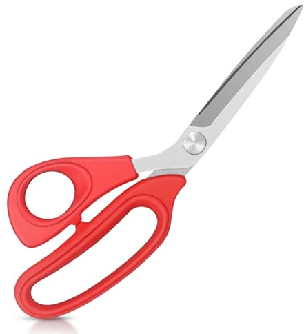 Vutyvve Tijeras de tela para zurdos para cortar tela, ropa, textiles, cuero, tijeras de sastre de 22 cm, color rojo