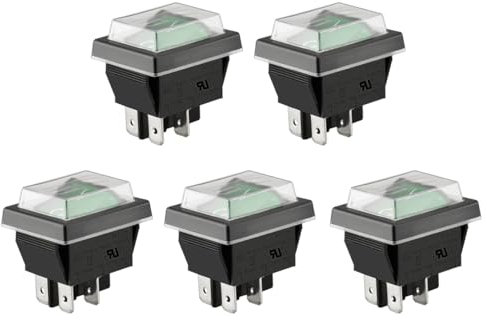 Heschen, interruttore basculante on-off, tipo DPST, 4 terminali, a luce verde, da 16 A, 250 V corrente alternata, con copertura impermeabile (5)