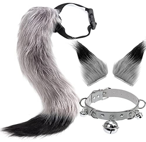 DRESHOW Fuchs Kunstpelz Schwanz Katzenohren Haarspange Halloween Party Kostüm Halsband Cosplay Set für Damen