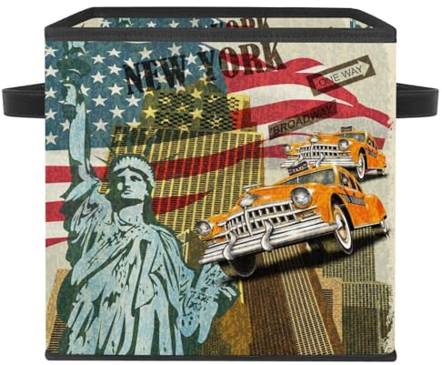 VAPOKF Faltbare Aufbewahrungsbox Stoff Aufbewahrungskorb Würfel Organizer Behälter mit Griffen für Spielzeug, Kleidung, Bücher, Schrank, Schlafzimmer, Zuhause - Vintage New York Poster