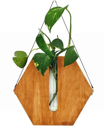 MCDSAJ 1 Vase Suspendu en Bois, Pot de Fleurs avec Base en Bois, Support de Plantes D'intérieur pour Fleurs Séchées et Verdure Artificielle, Vase de Fleurs, Terrarium pour Plantes Hydroponiques(Brun)