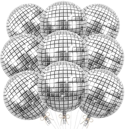 9 PCS Palloncini Disco, 22 Pollici 4D Ballons Disco Alluminio in Argento, Festa in Discoteca Deko, Accessori Vintage per Feste di Compleanno Matrimoni Balli di Fine Anno Anni '70 '80 '90