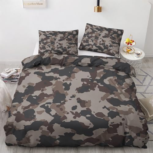 GEDAEUBA Camouflage Deko - Sommer Bettwäsche 135x200 Camo, Jungen Militär Bettbezug 135 x 200 2er Set, Wendebettwäsche und Kissenbezug, Weiche Mikrofaser Bettwäsche-Sets mit Reißverschluss