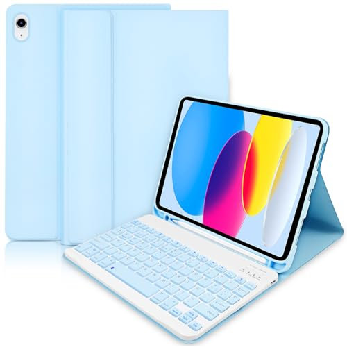 Funda Teclado iPad 10.ª Generación 2022- Nuevo iPad 10.9 con Ranura para Lápiz y Español (Incluye Letra Ñ) -Funda con Teclado Folio Desmontable inalámbrica para iPad Nuevo 10.9 2022- Azul