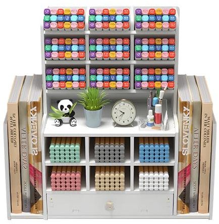 Xinfuquan Organizer scrivania portapenne da scrivania,Bianco porta penne per scrivania,Organizzatore di cancelleria con cassetto e porta penne,accessori scrivania per scuola,ufficio e casa portapenne