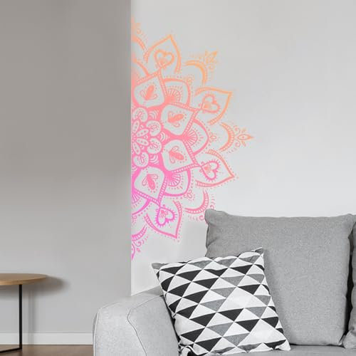 astylishome Wanddeko Schlafzimmer Mandala Wandtattoo Wandsticker Boho Mandalas Lotus Rosa Blume Wandaufkleber Kunst Wandbild Wohnzimmer Yoga Kinderzimmer 1012