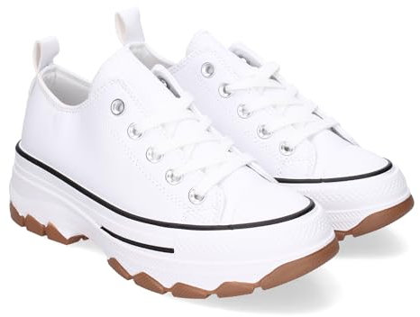 85826 Zapatilla de Plataforma para Mujer, Comoda, Estilo Bamba, Material Polipiel, y Cierre de Cordones Blanco Talla 38