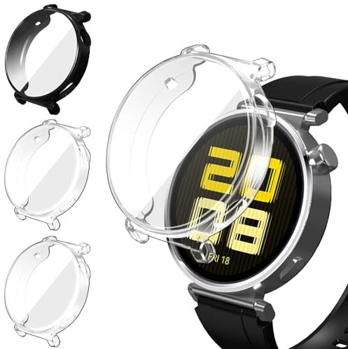 ivoler 3 Pièces Coque avec Protection Écran pour Huawei Watch GT 5 41mm, Étui de Protecteur Complète en TPU Souple Mince Antichoc Anti-Rayures Housse (2 Transparent + 1 Noir)