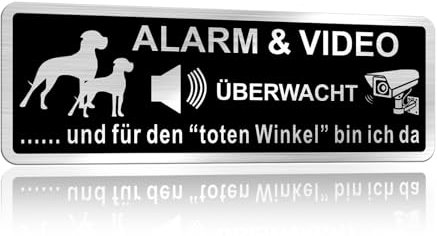 SINMAO Schild Videoüberwachung Klein Metall Selbstklebend 85x30mm, Achtung Hund Schild Lustig Gebürstetes Aluminium Schwarz x1Stück