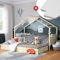 Bellabino Bela Kinderbett 90x200 cm – Hausbett mit Matratze, Rausfallschutz & Lattenrost – Kinder Bett mit Gästebett für Jungen und Mädchen – Montessori Bett aus Holz in Natur