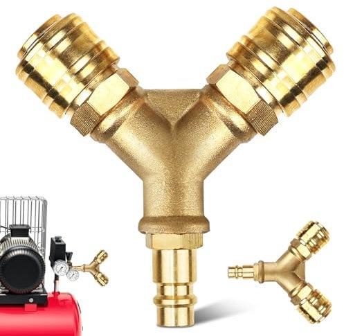 Druckluftverteiler Druckluftweiche 2-fach mit 2 Kupplungen,Druckluftkupplung,Druckluft ZubehöR,NW 7.2 1/4 AG Luftschlauch Schnellkuppler Verteiler, Messing Druckluft Verteiler (orange-1)