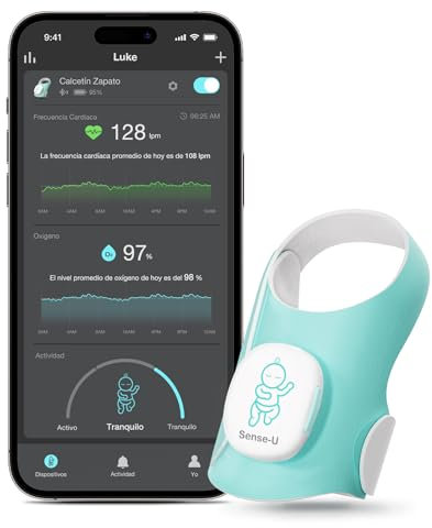 Sense-U Baby Smart Sock Shoe Baby Monitor mit On-Device Schlafindikator & Benachrichtigungen, Verfolgt Herzfrequenz, Sauerstoff, Bewegung für Seelenfrieden, Babyfußmonitor, 0-12 Monate