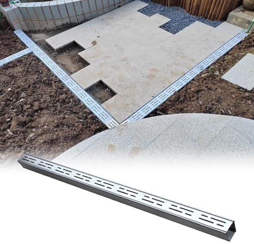 Blazea Abflussrinne Aussen Außenabflussrinne für Beton, Terrassen-Garten-Graben-Entwässerungsset aus Edelstahl 304, Schlankes, Schmales Graben-Entwässerungssystem mit Gitter(15x4cm(5 7/8x1 5/8))