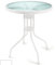 Mesa Redonda de Exterior de 60 cm de Acero al Carbono, Tapa de Cristal Templado Efecto Martillado, Blanco, Esté