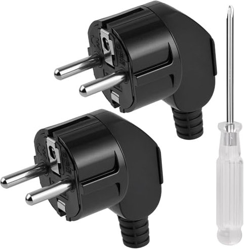 AXFEE 2 Stück Eurostecker, 250V 16A Euro Stromstecker, Schutzkontakt Stecker, euro-stecker für 8-10mm Kabel, IP44, Langlebig und Bruchfest(Schwarz)