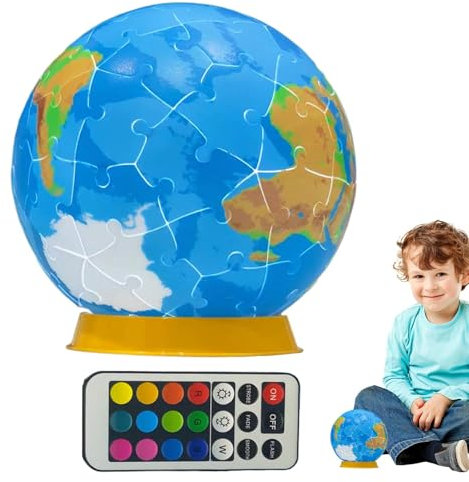 3D Jigsaw Global Model - 3D Puzzle Global, Light Up 3D - Puzzle Construction Kit | Battery Operated, Remote Control Desk Decoration for Children, Children, Girls, Teena