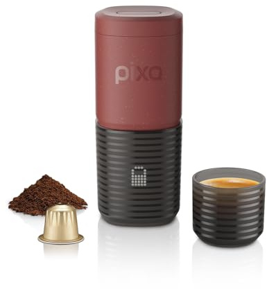 WACACO Pixapresso Cafetera Eléctrica y Portatil para Viajar (Tuscan Red) | 4 tipos de café, Calentamiento rápido, 3 baterías de 3000 mAh, Cesta de 8-16 g, Café molido y cápsulas, Control táctil