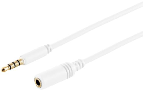1aTTack.de 5 x 5 m - Rallonge audio blanche 3,5 mm TRRS Slim contacts plaqués or - Parfait pour les connexions AUX et les casques