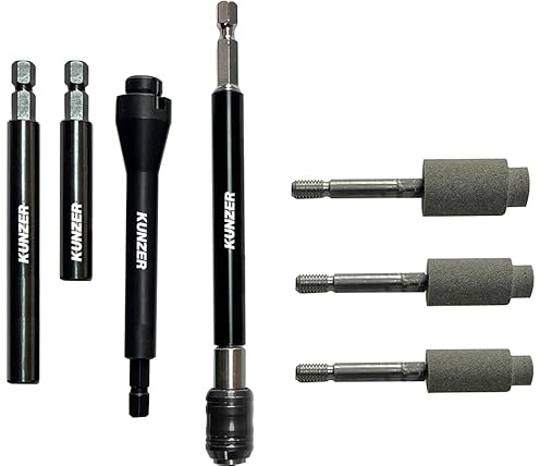 KUNZER 7VSR07 Ventilsitzreiniger Felgenventil 7-teilig, Schleifkörpern | für Gummi- und Stahlventile, Adaptern, Verlängerungen mit 140 mm, Dichtfläche, Druckverlust