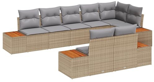 vidaXL Garten-Sofa-Set mit Kissen 8 pcs Beige und Hellgrau Poly Rattan, Garten Lounge Set, modernes modulares Sofa, Außenmöbel, abnehmbare Kissen, UV-beständig, Patiosofa