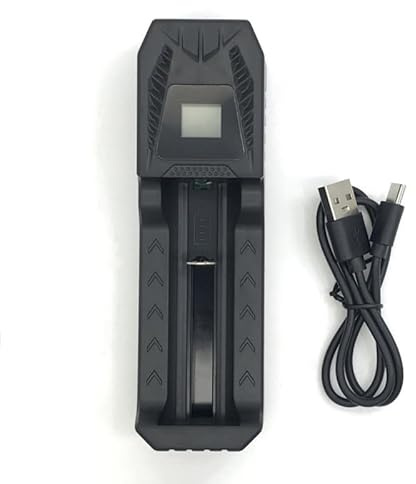 AA AAA 18650 Akku Batterieladegerät, 1 Slot Smart Universal Ladegerät mit LCD Display Schnellladung für 26650 21700 32650 16340 14500 18350 18500 AA AAA (mit USB-C Kabel)