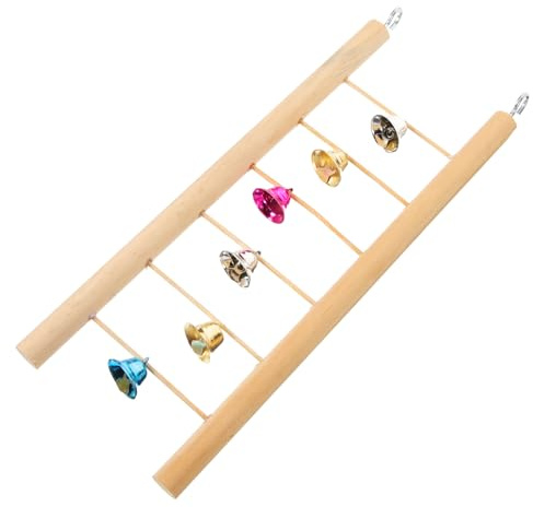 SOIMISS Hanging Wooden Parrot Ladder Natural Climbing Accessory for Birds Stimulates Play and Exercise Improves Health Easy to Install Long with Bells